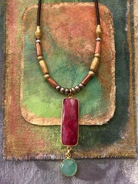 Ruby Chalcedony Leather Cord Lace Necklace Sundance Charm